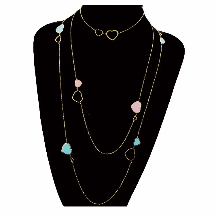 Ожерелья и подвески золотого цвета с розовым/синим сердцем для женщин элегантное