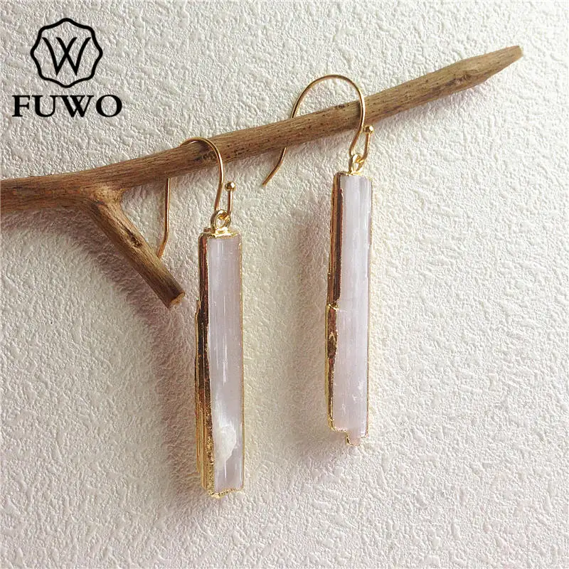 Серьги с натуральным селенитом FUWO хрустальное лезвие Гальваническим Золотом 24 К