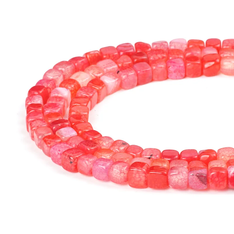 Watermelon Red-6mm Красочные Каменные Бусины полосатый Сердолик паутина Трещины Агат квадратный желе оникс 6 мм бусины для изготовления ювелирных изделий DIY Аксессуары - Цвет: Watermelon Red-6mm