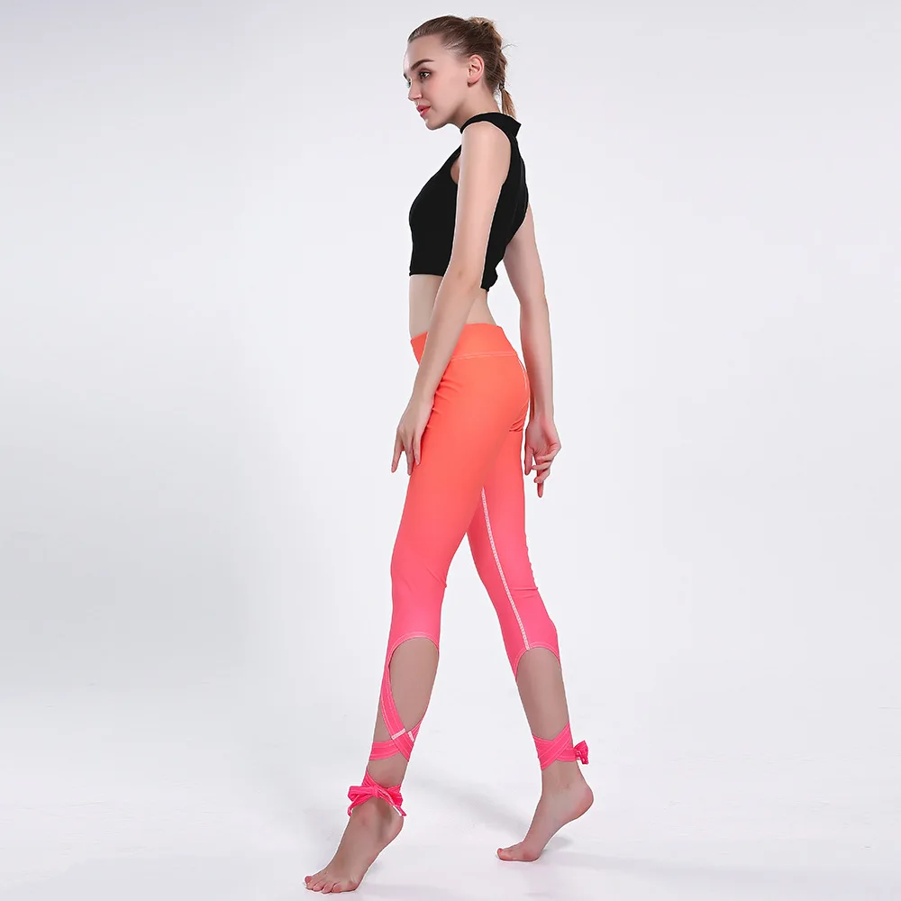 Хит продаж! Женские леггинсы с градиентом желтые облегающие брюки принтом