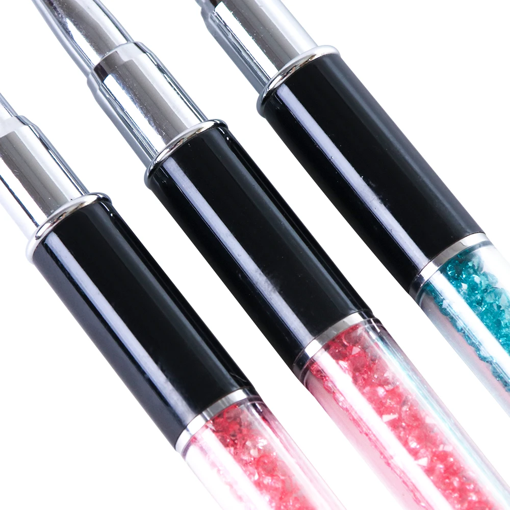 3 pcs/set Nail Art Painted Lines Brushes Nylon Hair Pink Blue Crystal Acrylic Handle Nail Brush Liner Pen Manicure Tools TRP01