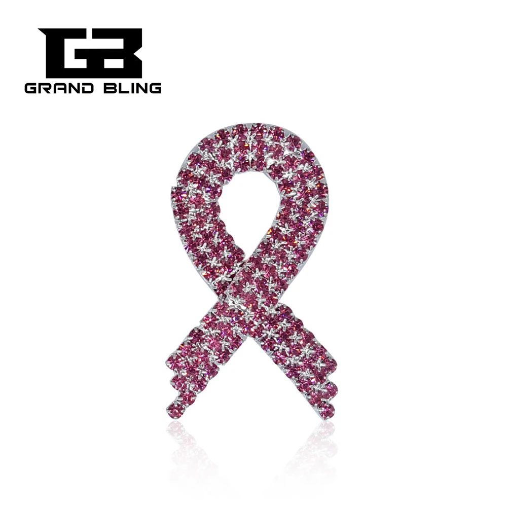 

GRANDBLING Rhinestone Pink Ribbon Brooch Pin for Global Breast Cancer Prevention Group Gift