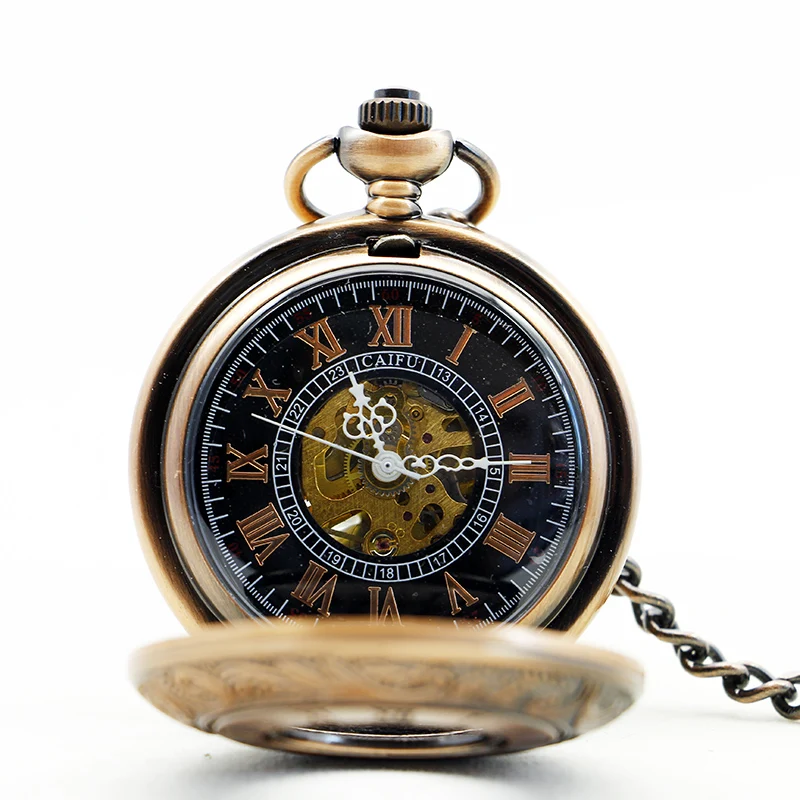 Red Antique Steampunk Roman Numerals Dial Manual Winding Mechanical Pocket Watch Vintage Gentleman Pendant Accessory Clock