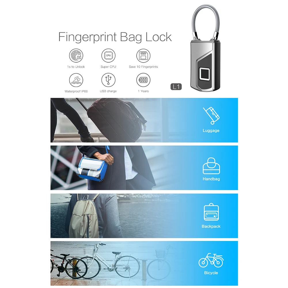 Podofo IP65 USB Перезаряжаемый Умный Замок без ключа с отпечатком пальца, водонепроницаемый Противоугонный замок из сплава, защитный замок для двери, Чехол для багажа