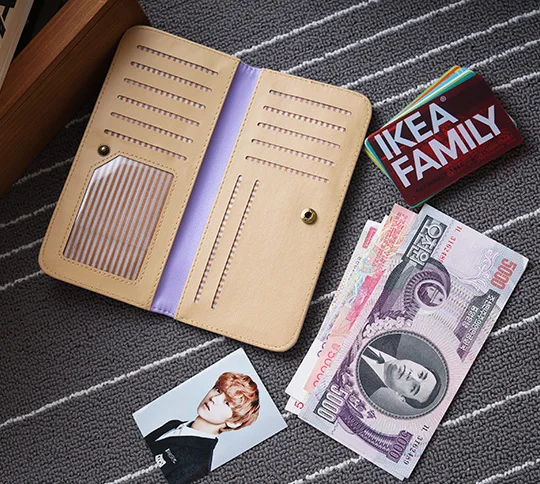 Suede Matt PU Leather Women Long Credit Card Wallet Student Fashion No Zipper Multi Retro Cheap Clutch Wallets Purple Purse | Багаж и