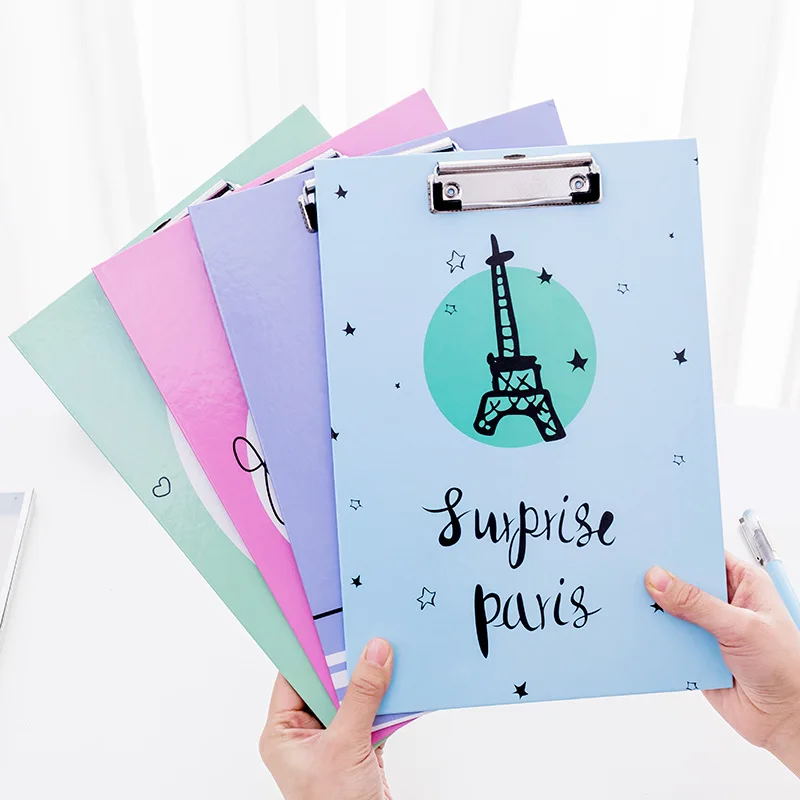 

Creative cartoon A4 folder clipboard vertical leather writing folder pad office wooden folder Student supplies stationery gifts