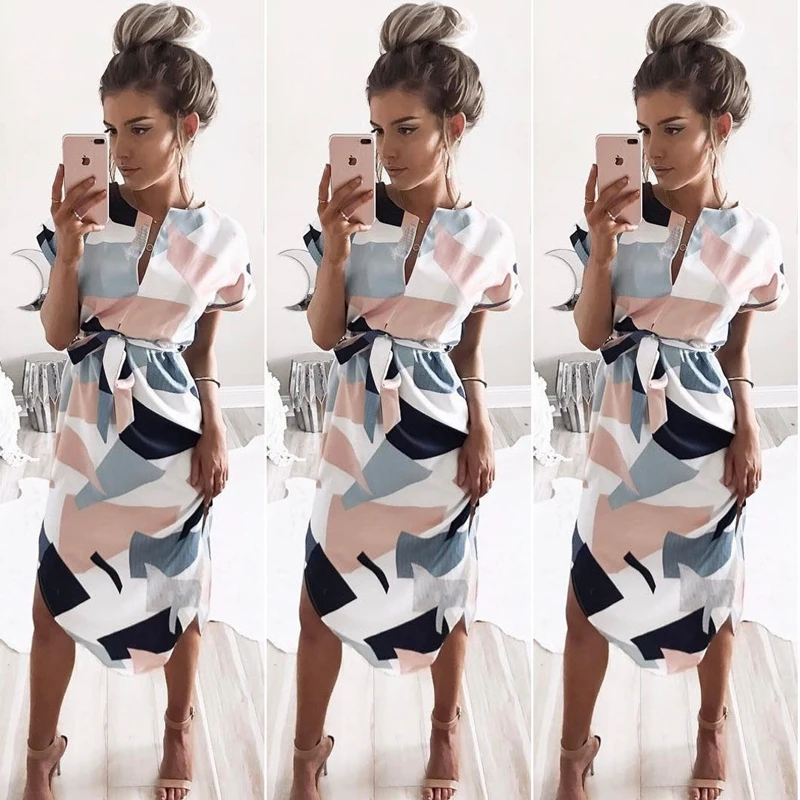 2018 новые модные летние женские пикантные v образным вырезом коробка печать