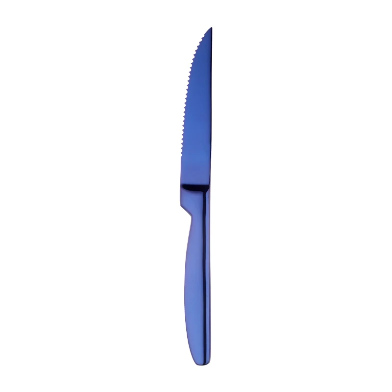 Blue-4 Pcs 4 шт., столовый нож для стейка, 18/10 нержавеющая сталь, золотой острый нож для мяса, рыбы, столовые приборы, посуда, красочная зеркальная полировка, OEM логотип - Цвет: Blue-4 Pcs