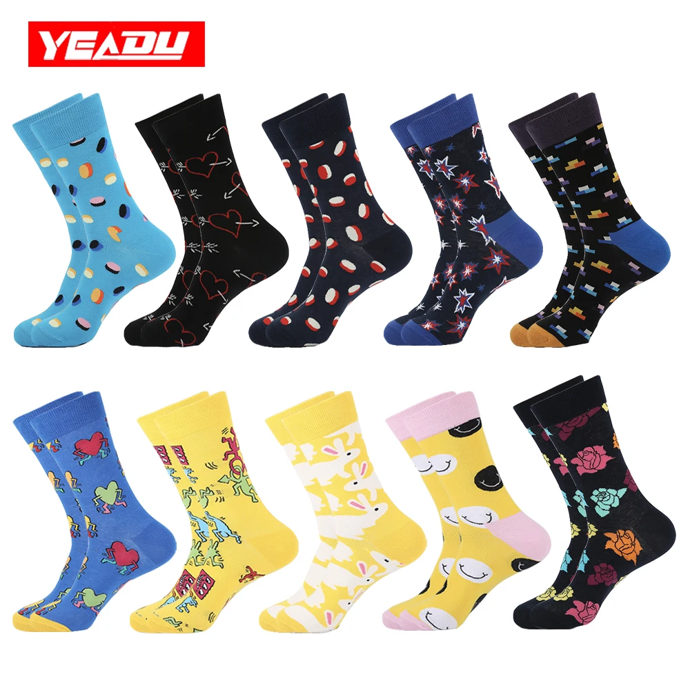 Носки YEADU мужские 10 пар/лот цветные хлопковые смешные в стиле харадзюку классные