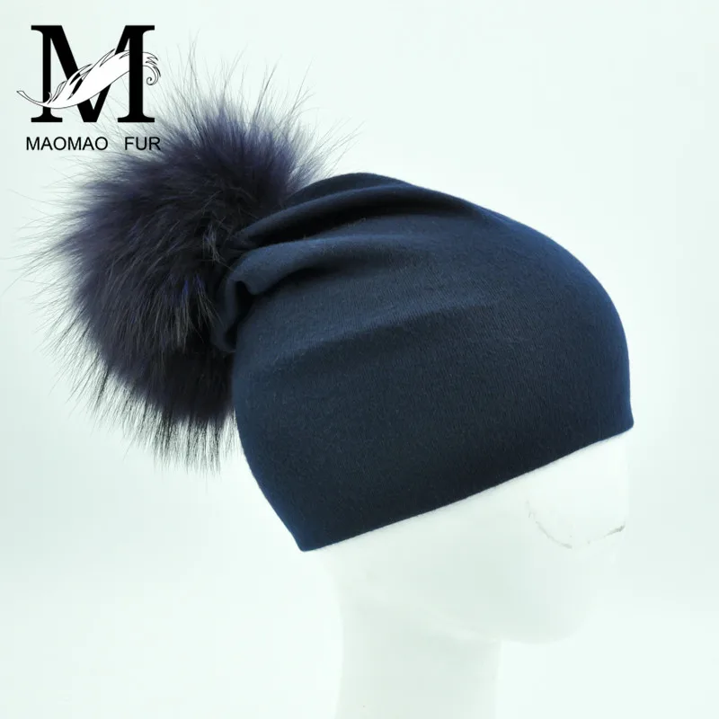 Хлопковая шапка для мальчиков и девочек с помпонами из натурального меха Детская