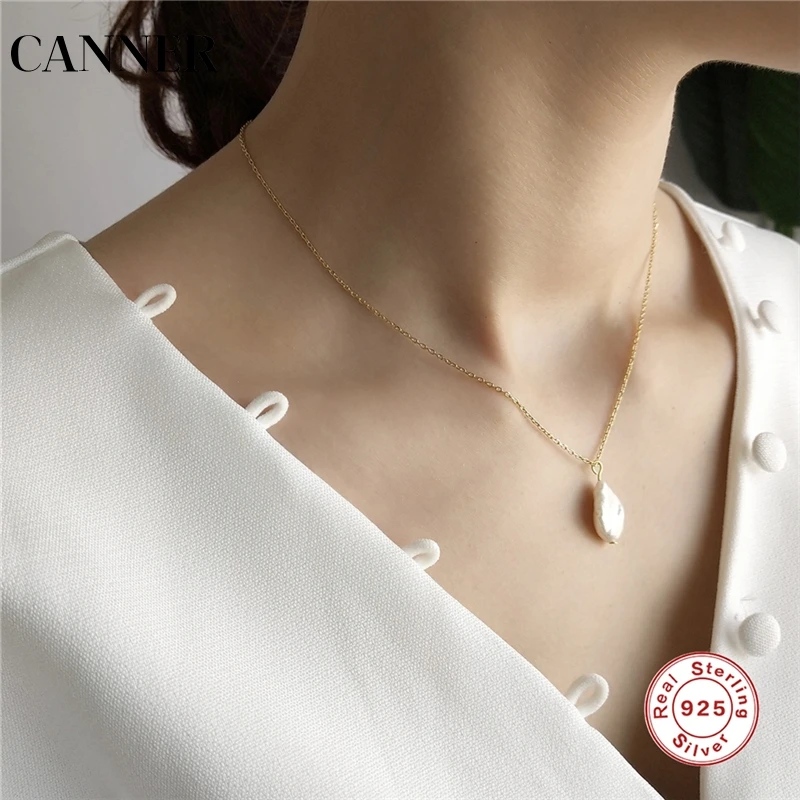 Женское колье в стиле барокко CANNER с жемчужными подвесками из стерлингового