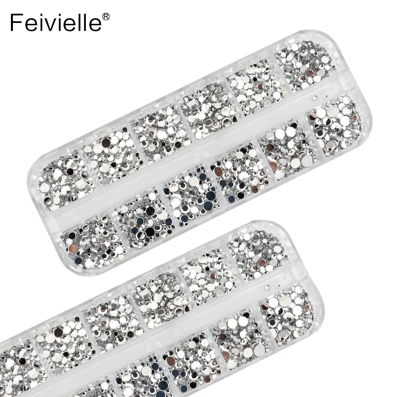 Feivielle новый микс 6 размеров прозрачный серебряный блеск украшение для ногтей со