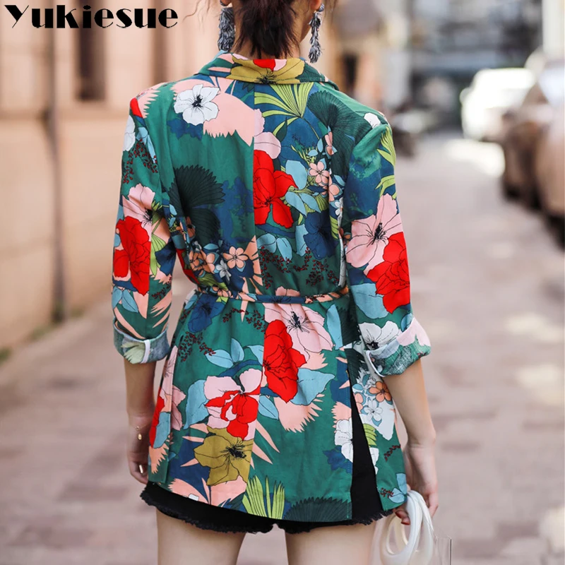 Женский пиджак с цветочным принтом Блейзер Женская куртка chaqueta mujer famale jaket