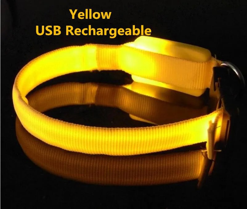 yellow USB charge A17 собака мелких пород кошка светодиодный ошейник Ширина 1,5 см Ночная безопасность светящийся мигающий ошейник для щенка USB Перезаряжаемый и аккумулятор версия - Цвет: yellow USB charge