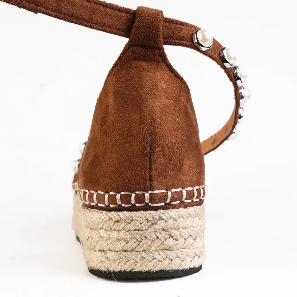 Сандалии SAGACE женские с ремешком из жемчуга босоножки на танкетке леопардовым