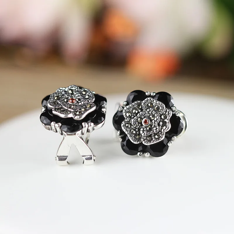 Natural Red Garnet Stud Earrings Female Fine Flower Mother Gifts Jewelry 100% 925 Sterling Silver For Women SE56 | Украшения и