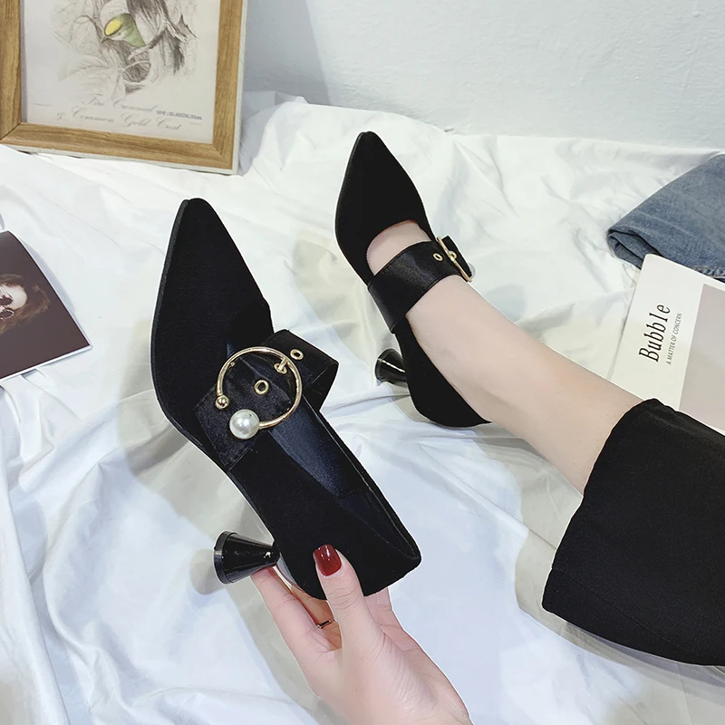 HOT Dress Shoes High Heels Boat Wedding tenis feminino Summer Women Pointed Toe Pumps Side with Pearl 5CM | Обувь