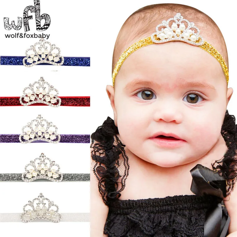 

Retail headband Crown Pearl Rhinestone bling fashion hair accessories baby infant Kids children