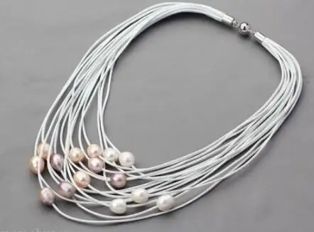 ZCD 1027 + 11-12 мм белый и розовый пресноводный жемчуг на многожильных кожаных женских