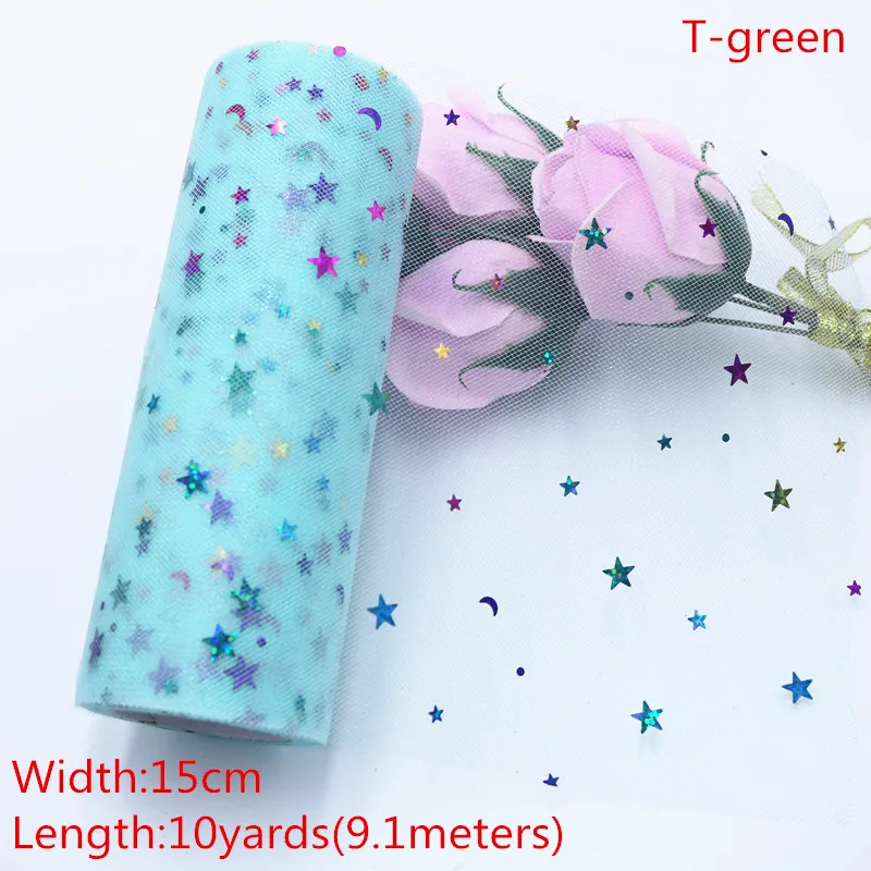 Tiffany-green Сверкающая Тюлевая юбка-пачка с радужной звездой для настольного бегуна, стула, ленточки с бантом для свадебной вечеринки, украшения для дня рождения с изображением единорога - Цвет: Tiffany-green