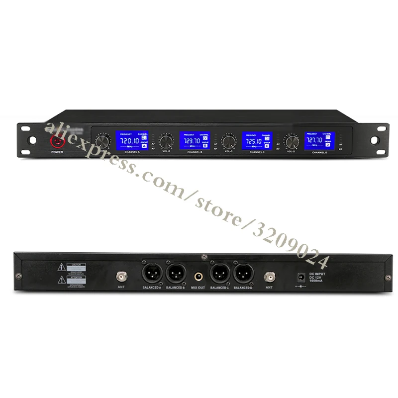 

Pro 4 Channels UHF Wireless Microphone Mic System 2 Handheld 2 Headset Mic Home Party DJ Karaoke KTV Microphone System