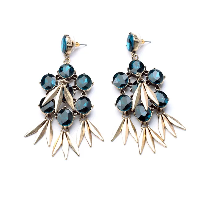 Hyperbole Женские Висячие серьги с металлическими листьями коричневым кристаллом