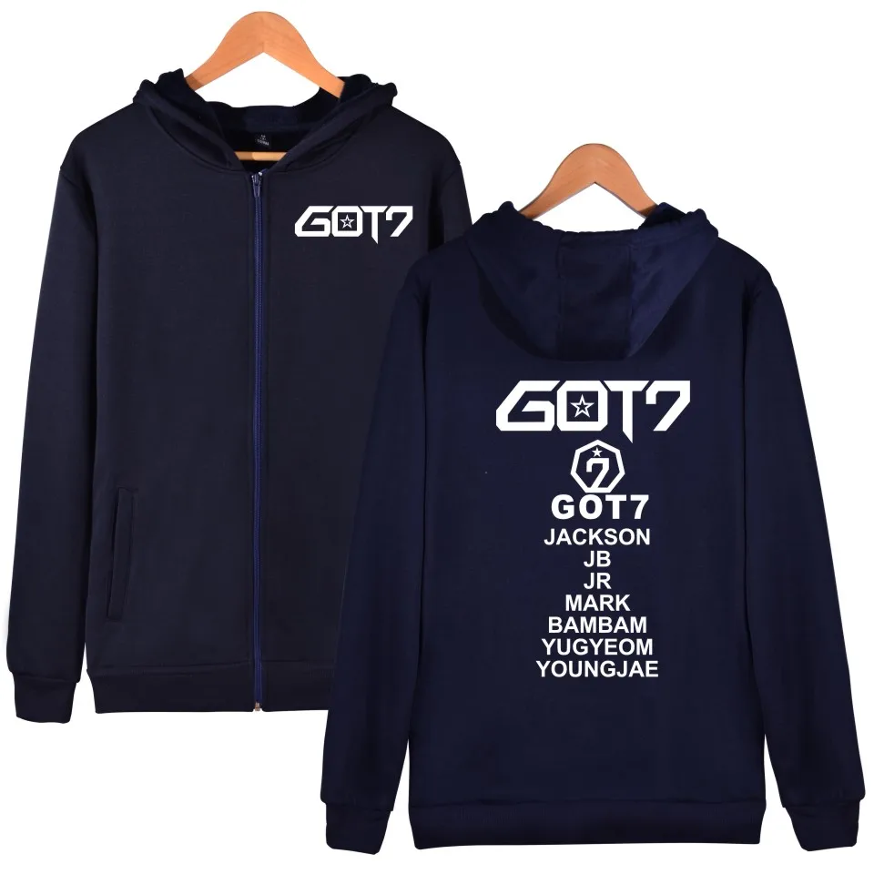GOT7 2019 Демисезонный Новый стиль толстовки с капюшоном на молнии Cap Kpop Лидер продаж