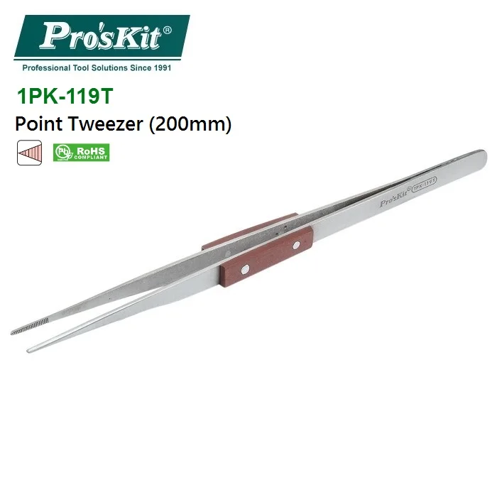 Pro'sKit обратный экшен Пинцет Намагниченный с волоконной ручкой самозахватывающий прецизионный инструмент для ремонта - Цвет: 1PK-119T