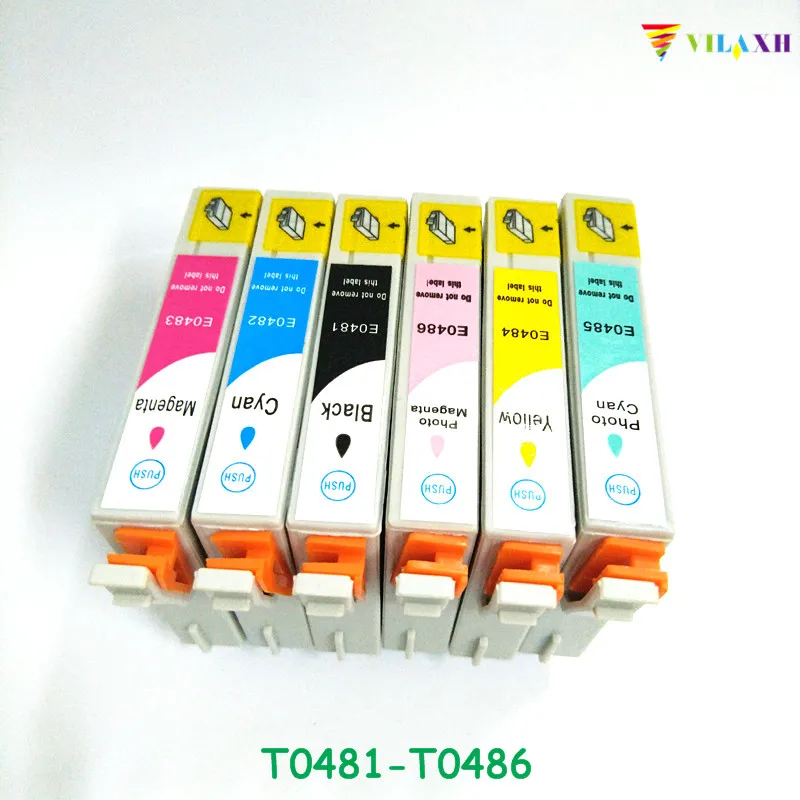 

vilaxh T0481 Ink Cartridge For Epson T0481 - T0486 Stylus Photo R200 R220 R300 R300M R320 R340 RX500 RX600 RX620 RX640 Printer