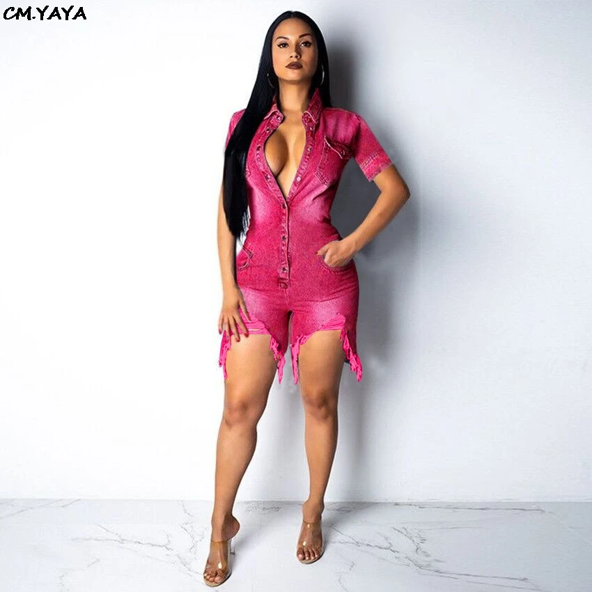 Женский джинсовый комбинезон на пуговицах летний классический короткий с