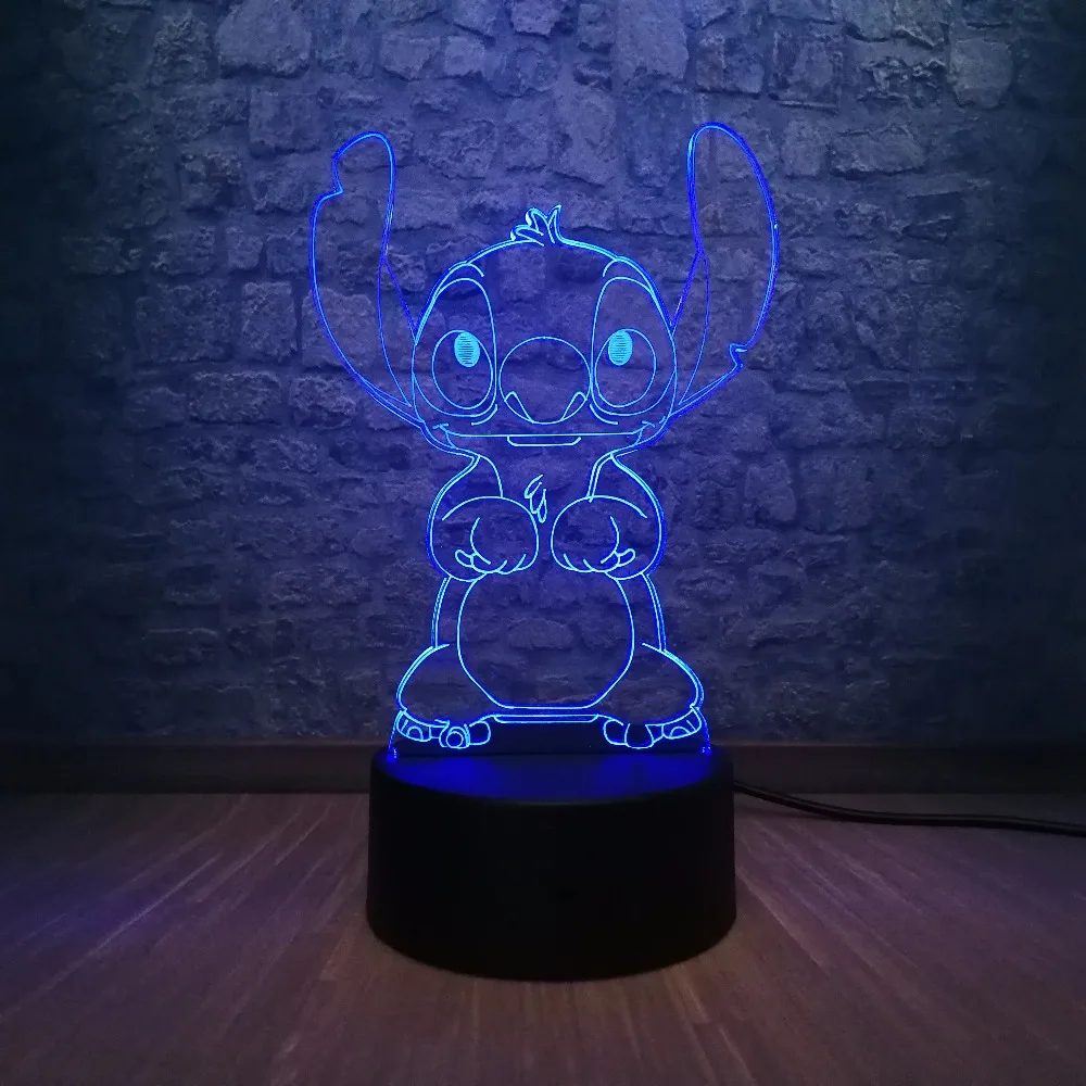 3D светодиодный светильник с мультипликационным принтом Kawaii Stitch 3D светодиодный светильник RGB светильник ing 7 цветов для спальни настольный ночник Рождественский Декор Детский подарок