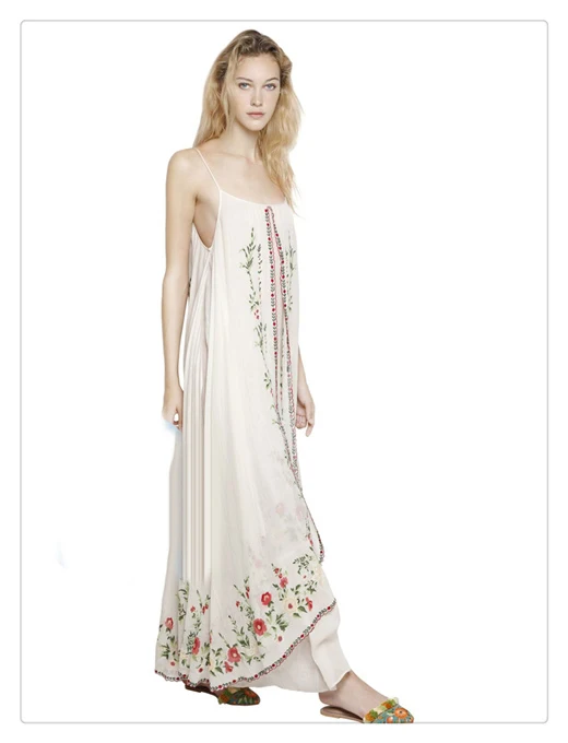 Boho цветочной вышивкой длинное платье регулируемые бретельки летние платья