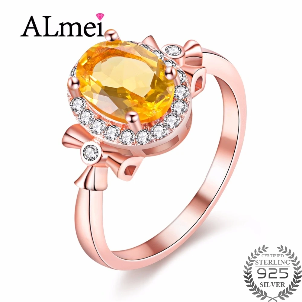 Almei 1.5ct Овальный натуральный цитрин камень для рождения солитер кольца из