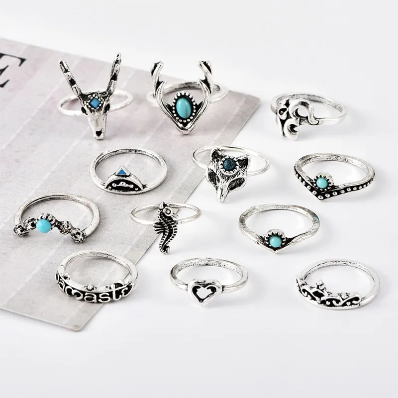 12 шт./компл. винтажные кольца с оленем и короной Ом для йоги резными буквами
