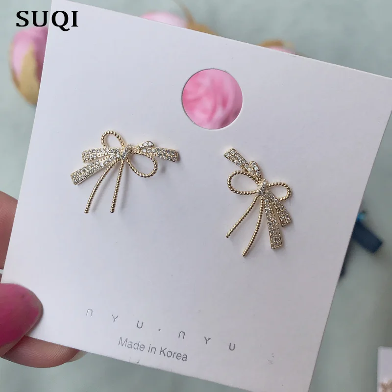 Серьги-швензы SUQI Fashion с элементом из золота AAA Zircon для женщин, украшение девушки для вечеринки, ювелирные изделия, не содержащие вредных веществ.