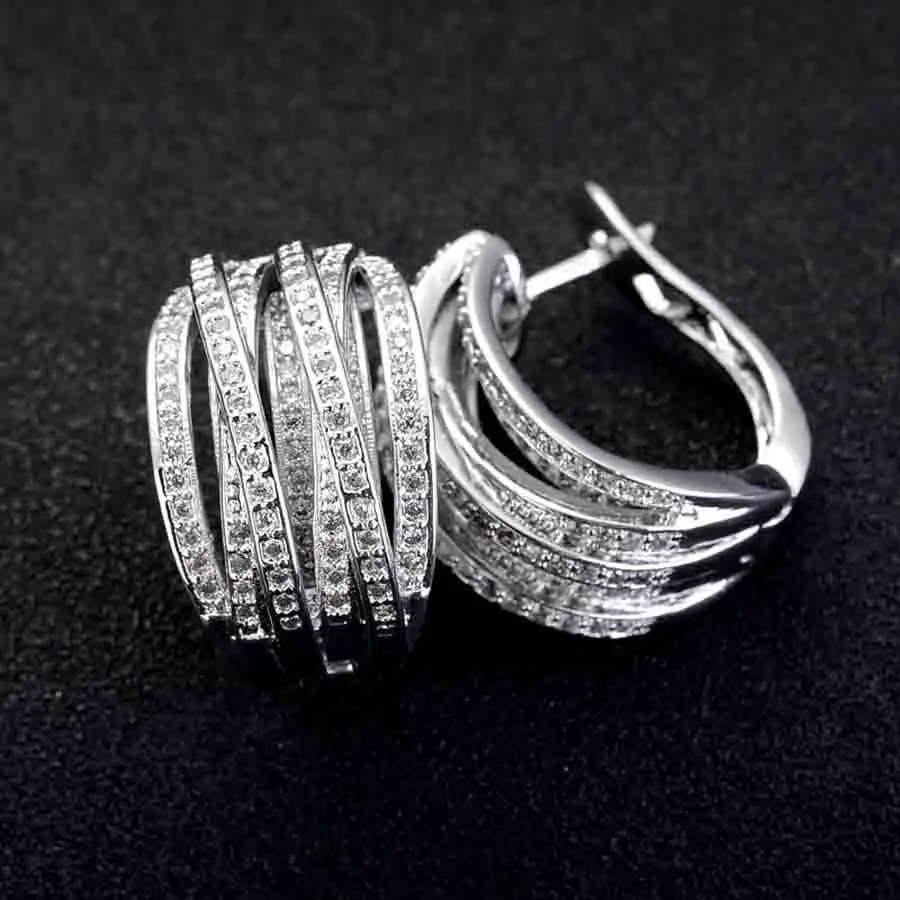Серьги и кольца с покрытием из белого золота фианитами|earrings and ring set|set for womenearrings