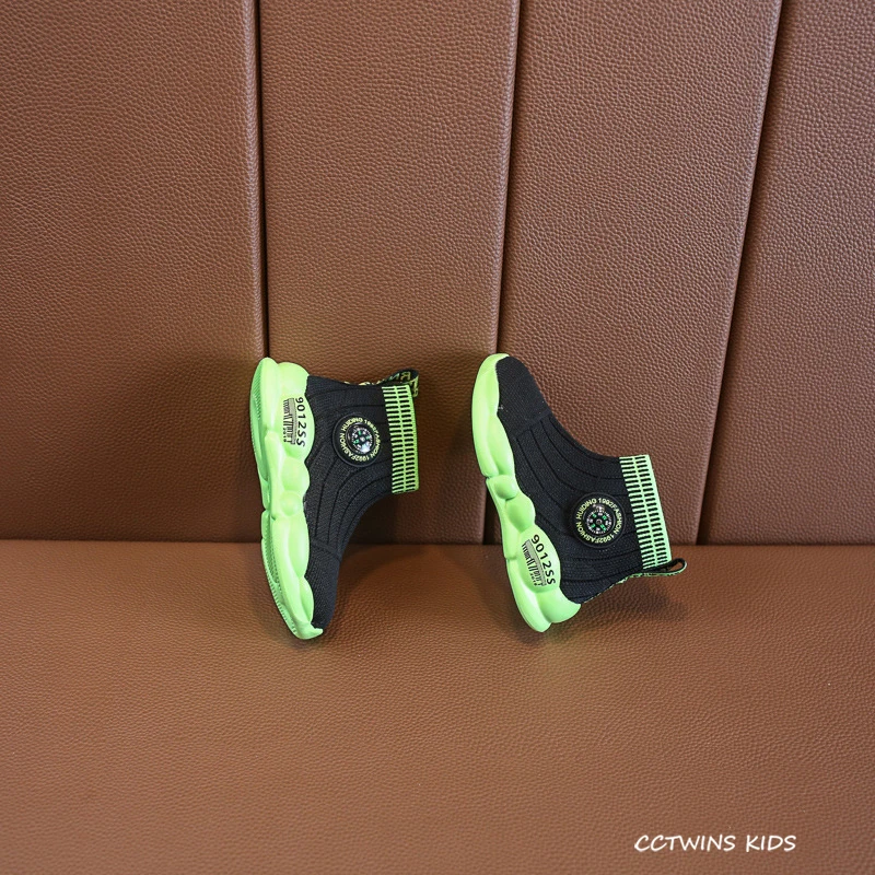 Kids Shoes Autumn Girls Fashion High Top Socks Shoes Boys Black Sports Sneakers Children Toddler Casual Trainers FH2469