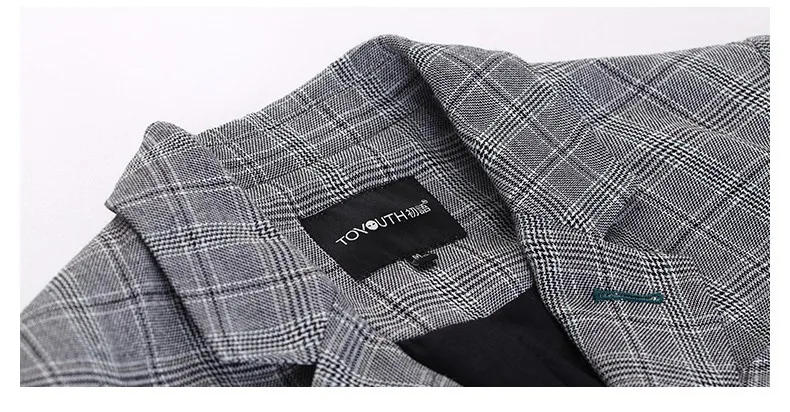Toyouth плед формальные Wearwork куртка Для женщин Британский Стиль Chic дамы Блейзер поясом отделение на кнопке Vuntage женский пальто Топы