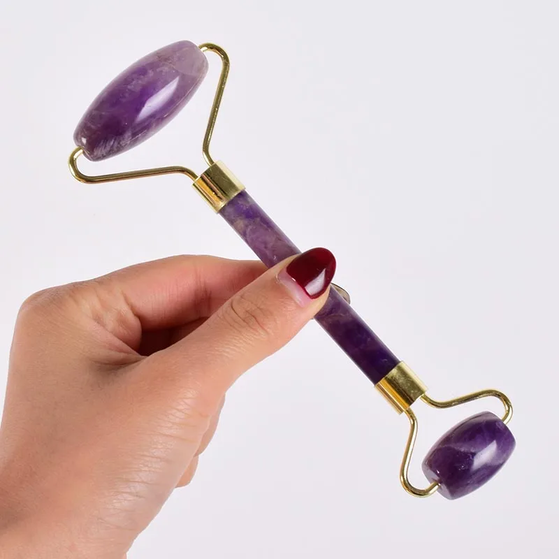 Roller Аметистовый ролик для лица Gua Sha набор инструментов для массажа шеи лица Натуральный Камень нефритовый ролик для похудения против морщин целлюлит красота - Цвет: Roller