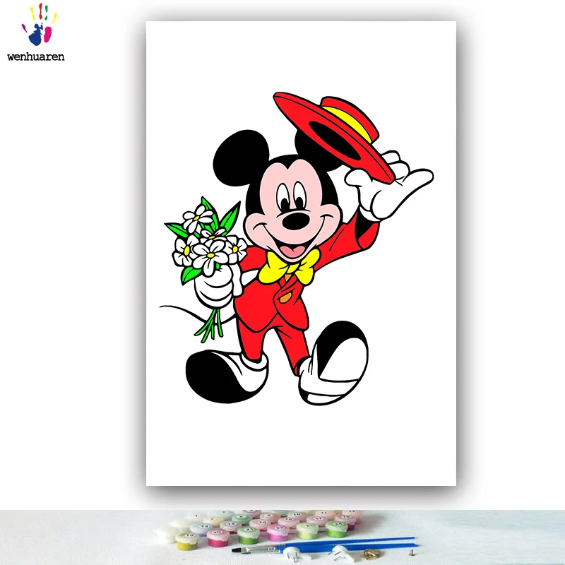 DIY цветные картинки по номерам с цветами Микки Маус и Дональд Дак Картина Рисунок