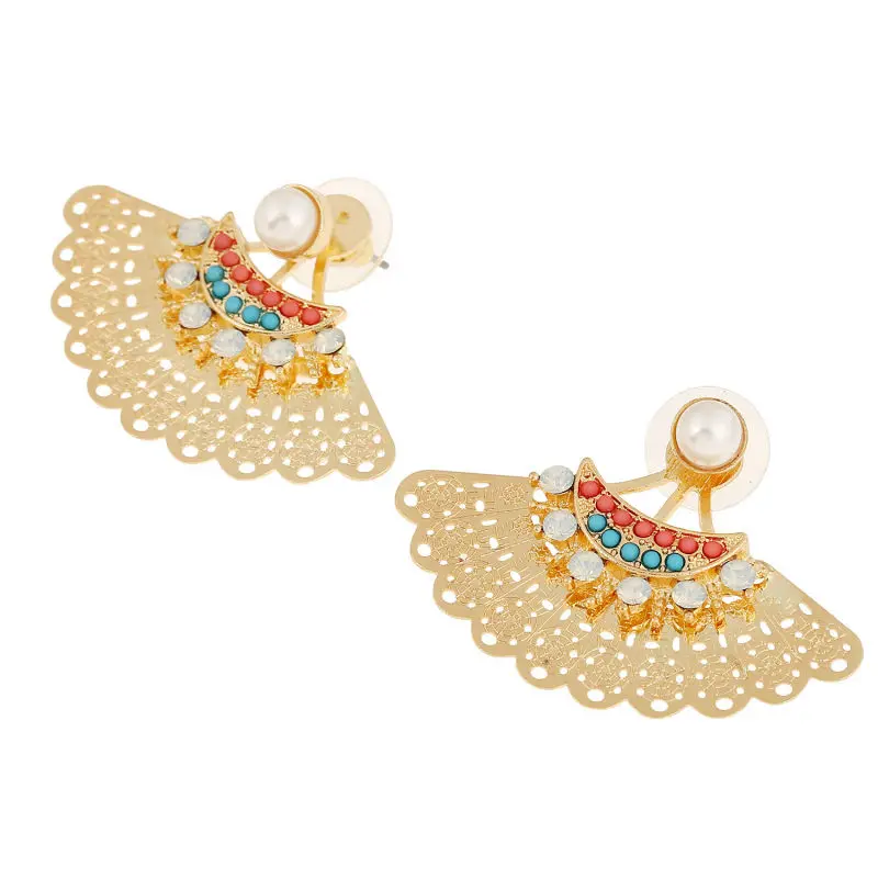 Женские серьги пусеты в этническом стиле двусторонние Серьги с кристаллами