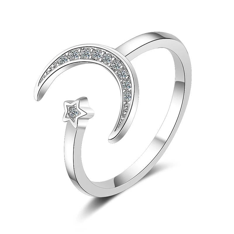 Кольцо с цирконием в виде Луны и крошечной звезды 12 шт./лот|Кольца| |