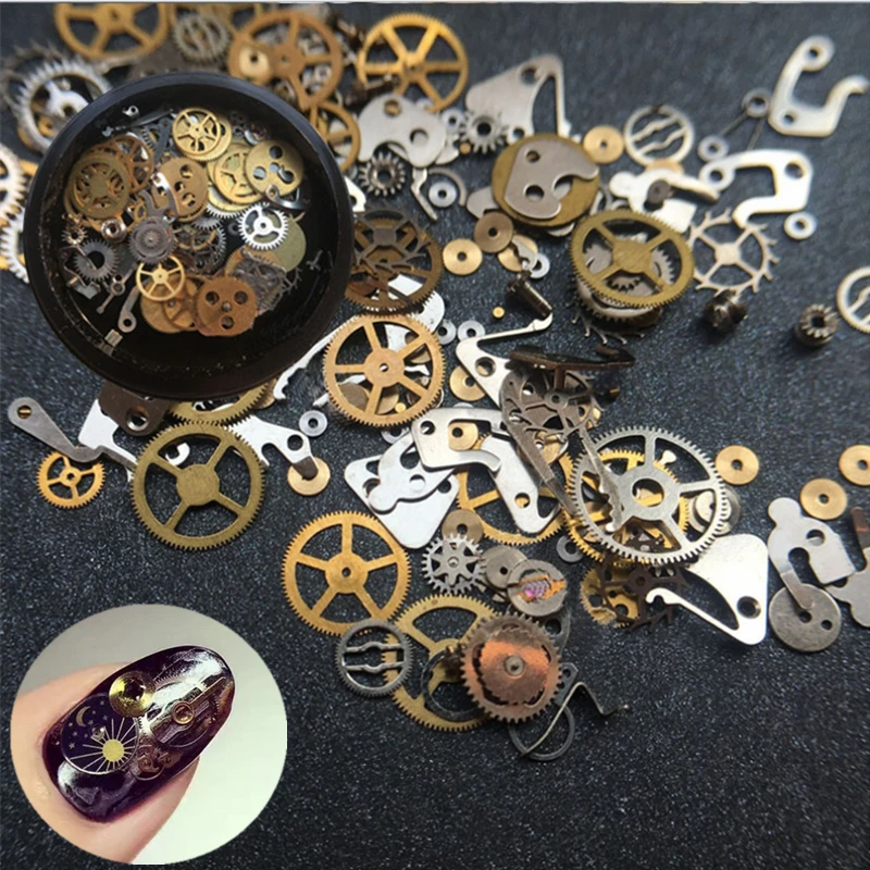 1 коробка панк машина шестерни гвозди шпильки горный хрусталь 3D ногтей искусство