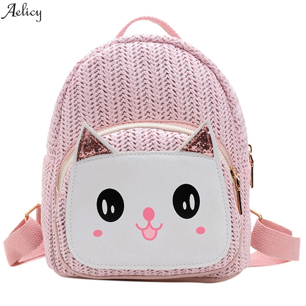 Детский тканый школьный рюкзак с милым котом маленький дорожный ранец на плечо