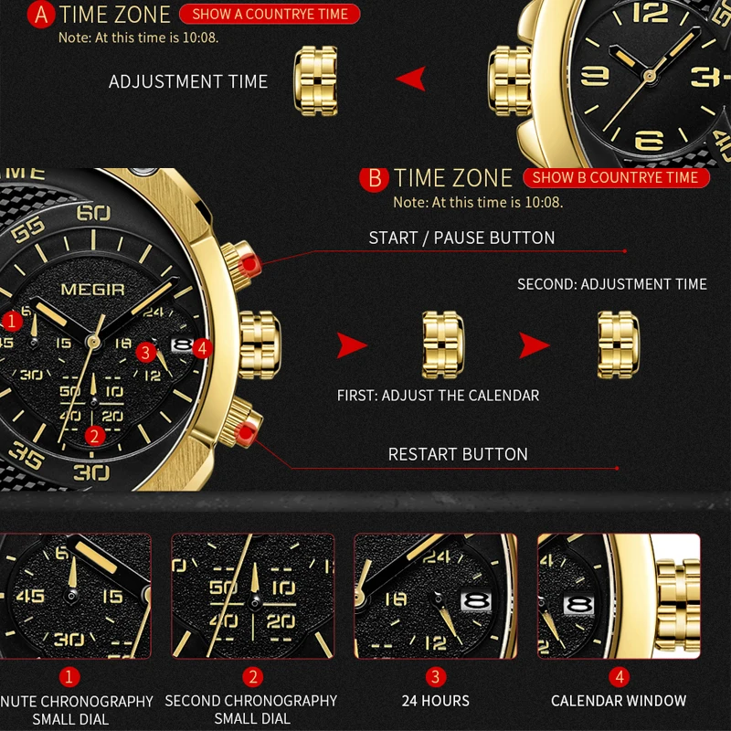 Мужские наручные часы megir армейские спортивные кварцевые с большим циферблатом