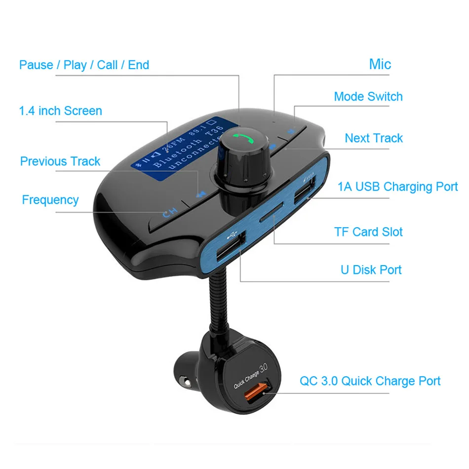 AGETUNR T36 Bluetooth автомобильный комплект громкой связи fm передатчик MP3 музыкальный