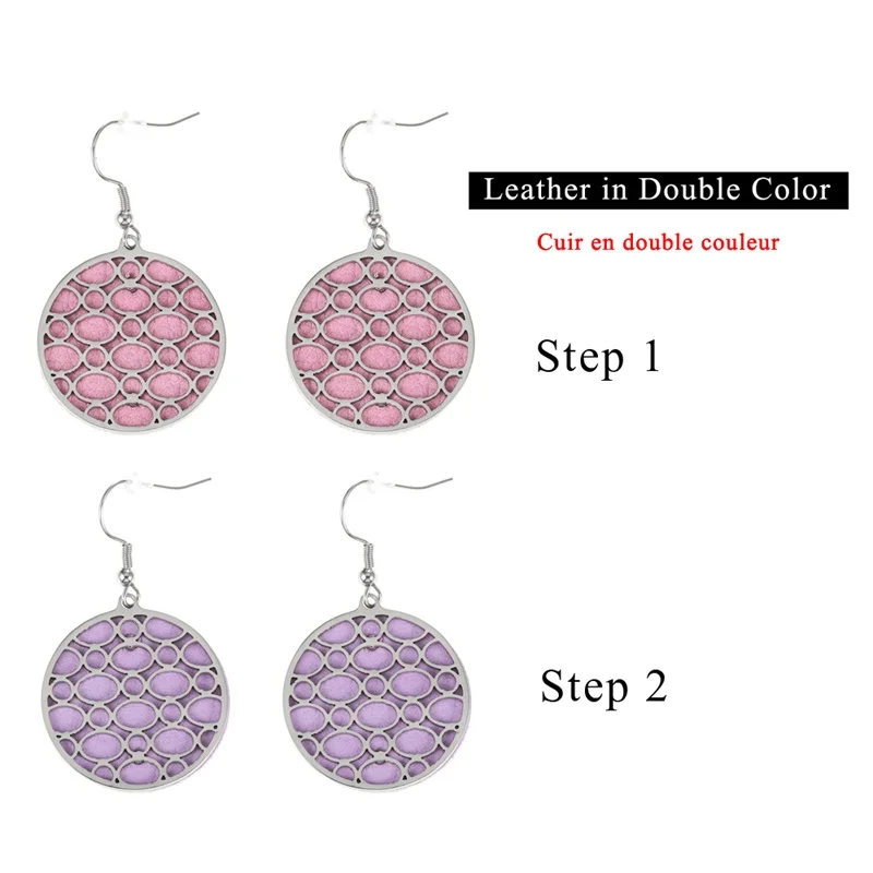 Pink and Purple Кремо жоржет кожаные Серьги Висячие серьги ювелирные изделия Круглый Кулон Сменные кожаные Висячие серьги для женщин - Окраска металла: Pink and Purple