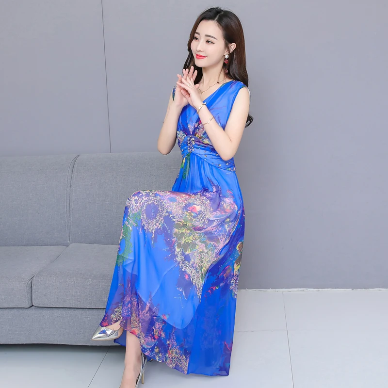 Платье женское длинное с V образным вырезом и коротким рукавом батальных