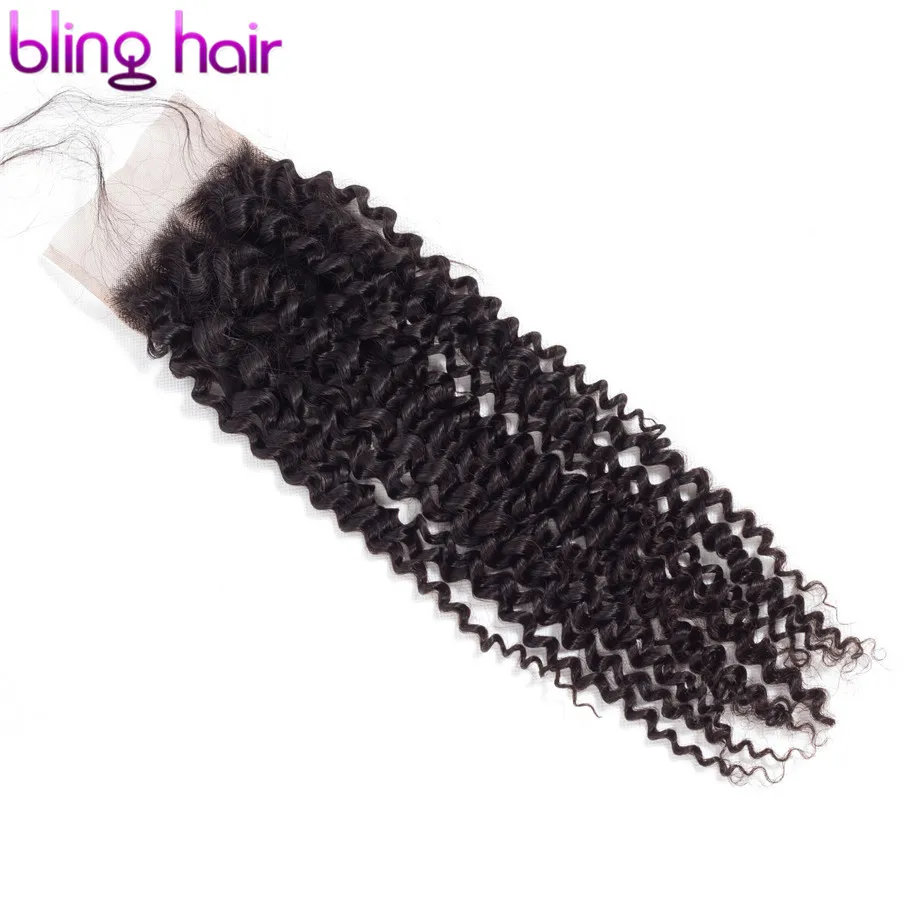 Bling Hair бразильские кудрявые Кудрявые Кружева Закрытие с волосами младенца 4*4 Remy человеческие волосы закрытие средний/свободный/три части естественный цвет