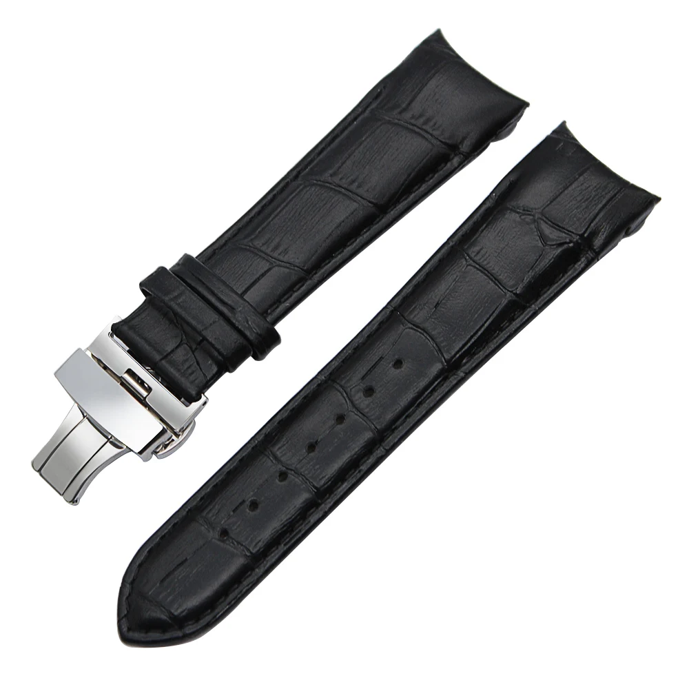 Black with Buckle Изогнутый конец натуральная кожа ремешок для часов+ инструмент для T035 Кутюрье часы ремешок Бабочка застежка ремешок браслет 22 мм 23 мм 24 мм - Цвет ремешка: Black with Buckle